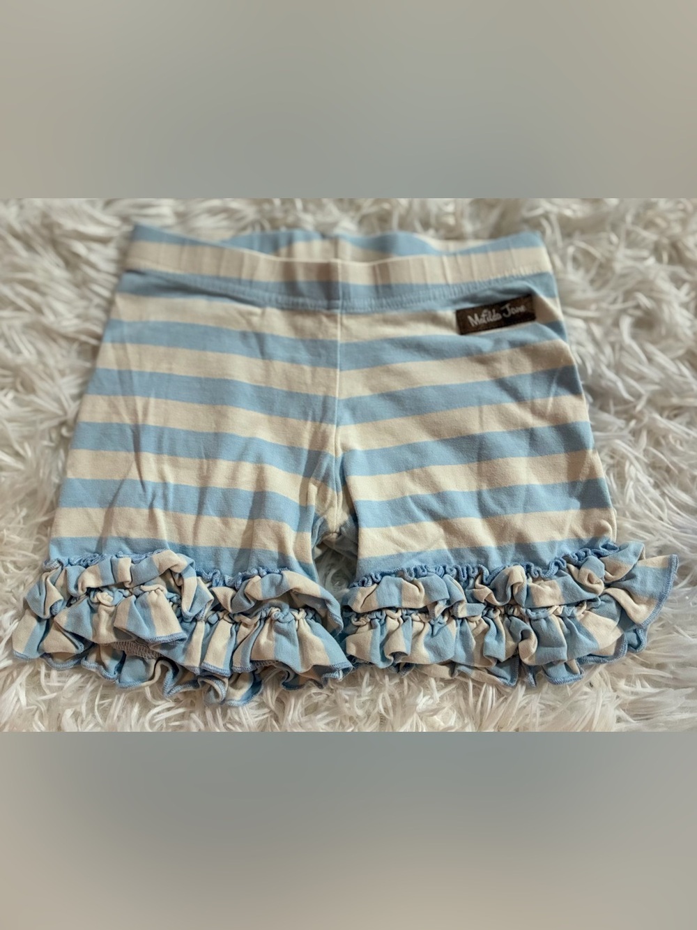 Matilda Jane Whimsy Alice Ruffle Hem Shorts Shorties Striped Blue White Girls 4